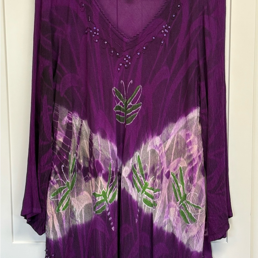 Greater Good beaded Purple top, boho, 1X/2x